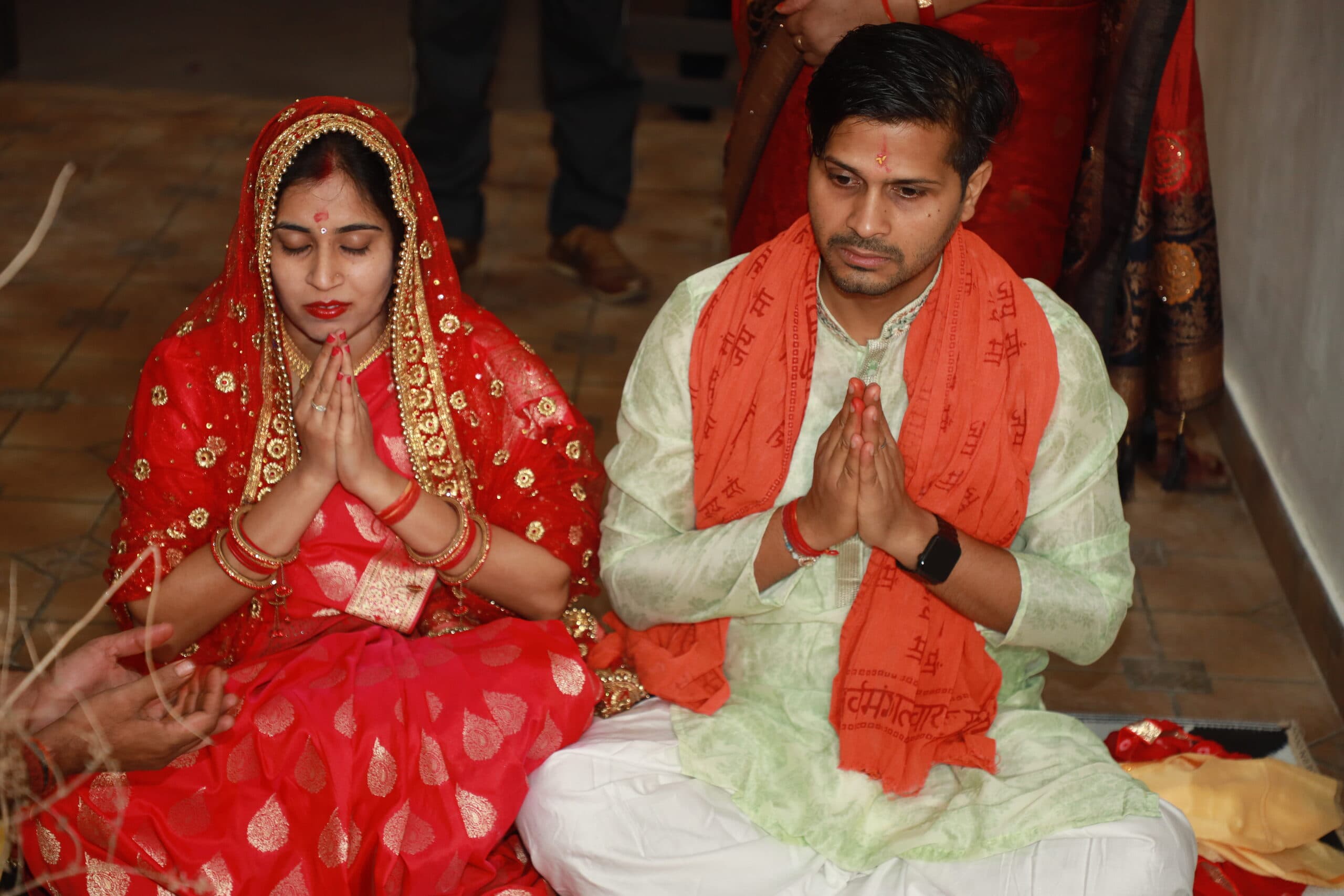 A couple at the griha pravesh ceremony